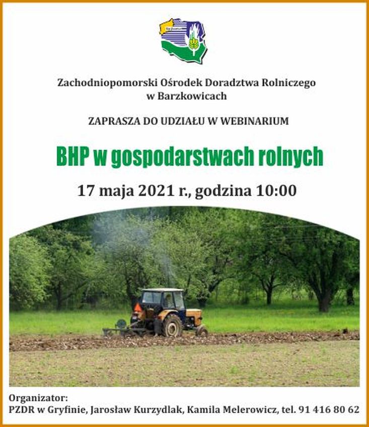 Zaproszenie na bezpłatne szkolenie „BHP w gospodarstwach rolnych"