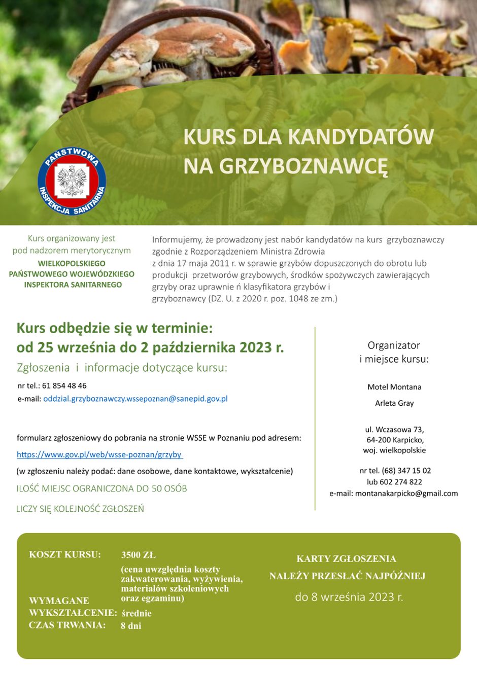 Ogłoszenie o kursie na grzyboznawcę